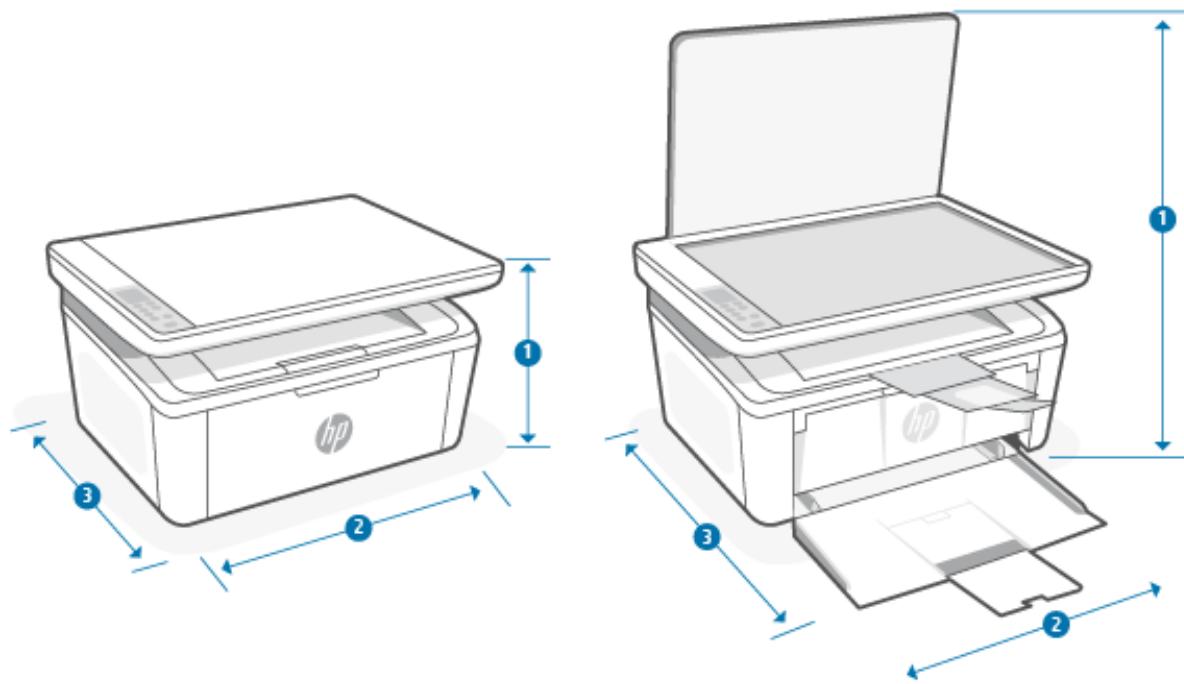 HP M140WE - Dimensions de l'imprimante - 1