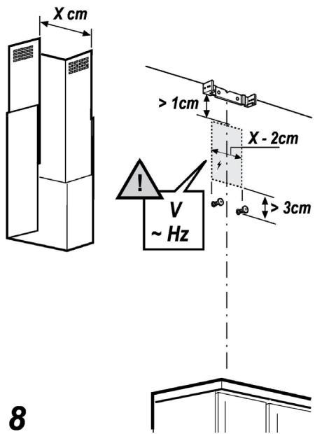 X cm > 1cm X - 2cm ! V ~ Hz > 3cm 8
