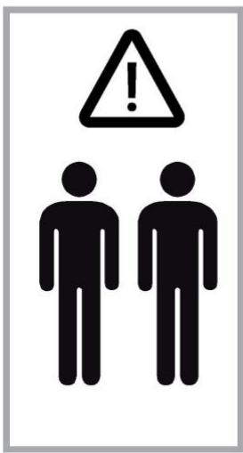 Warning symbol showing a person with an exclamation mark above two human figures