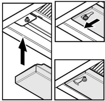 Technical diagram showing three steps of installation or repair process with arrows indicating direction and component placement.