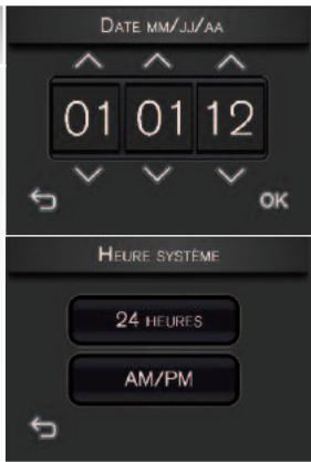 DATE MM/JU/AA 01 01 12 OK HEURE SYSTEME 24 HEURES AM/PM