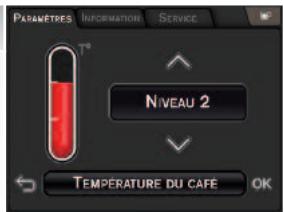 PARAMETRES INFORMATION SERVICE Niveau 2 TEMPÉRATURE DU CAFE OK