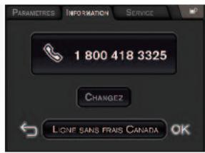 PARAMETRES INFORMATION SERVICE 1 800 418 3325 CHANGEZ LIONF SANS FRAIS CANADA OK