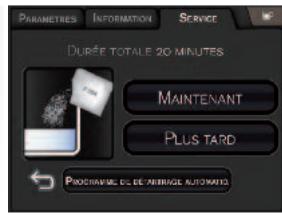 PARAMETRES INFORMATION SERVICE DURÉE TOTALE 20 MINUTES MAINTENANT PLUS TARD PROGRAMME DE L'ARRAISE AUTOMATO