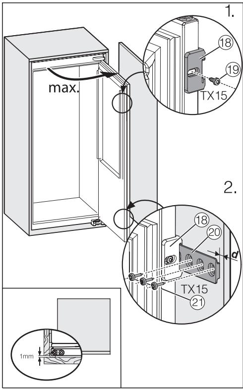 MIELE K34122I - Fixer la porte du meuble au niveau de la porte de l'appareil - 1