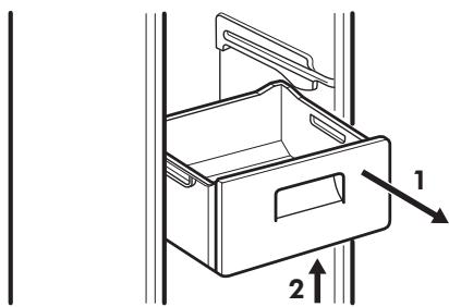 Diagram of a drawer with labeled parts and directional arrows indicating movement or force