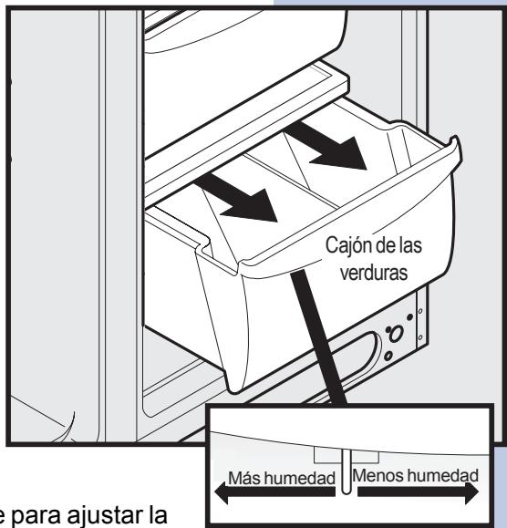 Cajón de las verduras Más humedad Menos humedad e para ajustar la