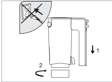 Diagram showing a mechanical device with labeled parts and directional arrows, including section view and rotation indicators.