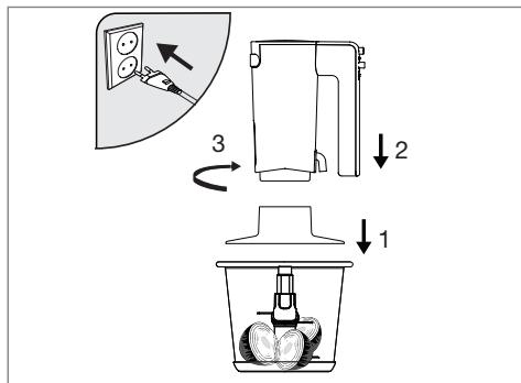 Diagram illustrating a three-step cleaning or packaging process with labeled steps 1, 2, and 3.