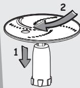 Diagram showing a mechanical or electrical component with labeled parts 1 and 2, indicating directional movement or force.