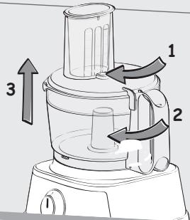Diagram of a kitchen appliance with labeled parts and directional arrows indicating motion or movement.