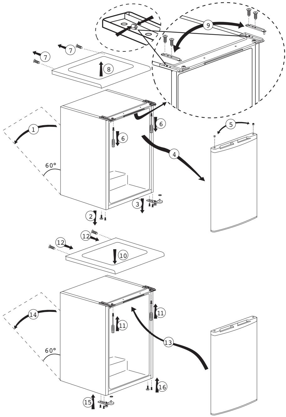 BEKO TSE1284N - Omhengsling av dorene - 2