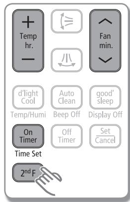 Temp hr. - Fan min. d'light Cool Auto Clean good' sleep Temp/Humi Beep Off Display Off On Timer Off Timer Set Cancel Time Set 2nd F