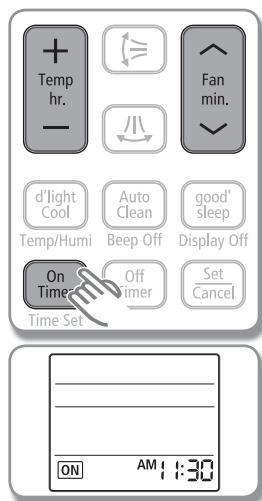 + Temp hr. 一 Fan min. 小 d'light Cool Temp/Humi Auto Clean Beep Off good' sleep Display Off On Time Set Off Timer Set Cancel Time Set ON AM 1:30
