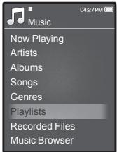Music Now Playing Artists Albums Songs Genres Playlists Recorded Files Music Browser