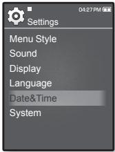 Settings Menu Style Sound Display Language Date&Time System