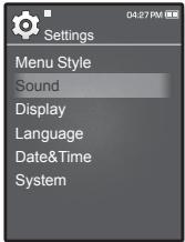 Settings Menu Style Sound Display Language Date&Time System