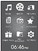 MUSIC VIDEOS PICTURES TEXTS FIMRADIO DATACASTS PRIME PACK FILE BROWSER SETTINGS 06:46 PM