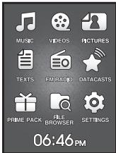 MUSIC VIDEOS PICTURES TEXTS FURADIO DATACASTS PRIME PACK FILE BROWSER SETTINGS 06:46 PM
