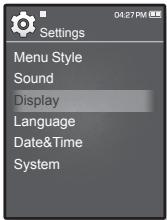 Settings Menu Style Sound Display Language Date&Time System