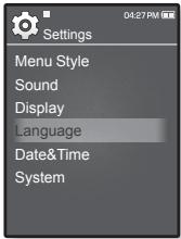 Settings Menu Style Sound Display Language Date&Time System