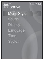 SAMSUNG YP-S3 - Options de réglage du style du menu - 1