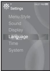 SAMSUNG YP-S3 - Options de réglage de la langue - 1