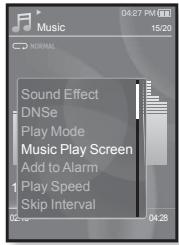 SAMSUNG YP-S3 - Sélectionner l'écran de lecture musicale - 1