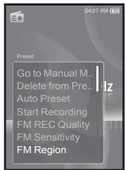 SAMSUNG YP-S3 - Réglage de la région FM - 1