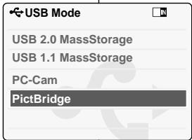 USB Mode USB 2.0 MassStorage USB 1.1 MassStorage PC-Cam PictBridge