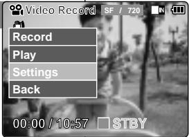 Record Play Settings Back 00:00 / 10:57 STBY