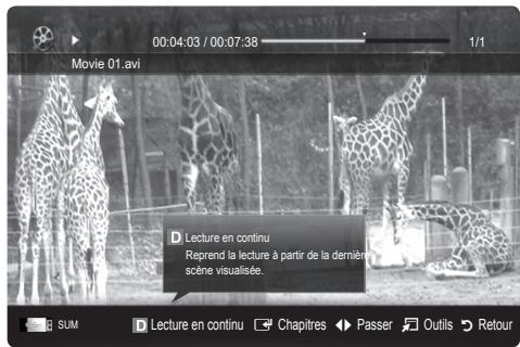 SAMSUNG UE-37C6000 - Lecture d'un fichier vidéo en continu (Reprendre la lecture) - 1