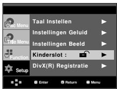 Taal Instellen Instellingen Geluid Instellingen Beeld Kinderslot : DivX(R) Registratie Setup Enter Return Menu