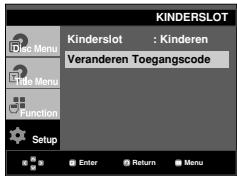 KINDERSLOT Kinderslot : Kinderen Veranderen Toegangscode Menu Title Menu Function Setup Enter Return Menu