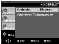 KINDERSLOT Kinderslot : Kinderen Veranderen Toegangscode Menu Title Menu Function Setup Enter Return Menu