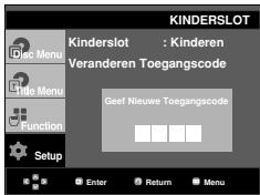 KINDERSLOT Kinderslot : Kinderen Veranderen Toegangscode Geef Nieuwe Toegangscode Setup Enter Return Menu