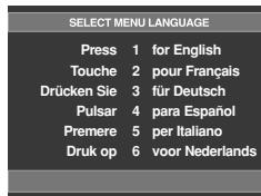 SELECT MENU LANGUAGE Press 1 for English Touche 2 pour Français Drücken Sie 3 für Deutsch Pulsar 4 para Español Premere 5 per Italiano Druk op 6 voor Nederlands
