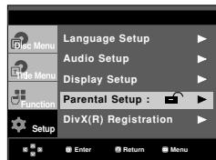 Language Setup Audio Setup Display Setup Parental Setup : DivX(R) Registration