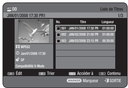 SAMSUNG DVD-HR777 - Utilisation du bouton TITLE LIST - 1