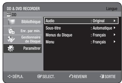 SAMSUNG DVD-HR777 - CONFIGURATION DES OPTIONS DE LANGUAGE - 1