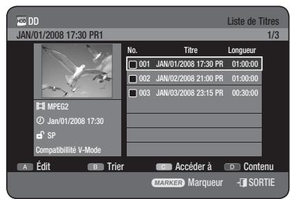 SAMSUNG DVD-HR777 - Utilisation du bouton TITLE LIST - 1