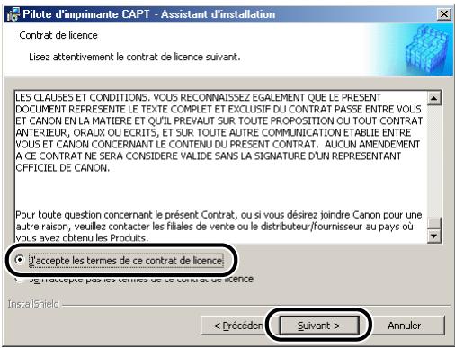 CANON LBP-2900 - Confirmez le contenu de l'accord et sélectionnez [j'accepte les termes de ce contrat de licence], puis cliquez sur [suivant]. - 1