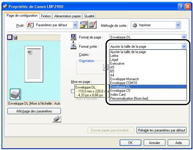 CANON LBP-2900 - Attribuez une valeur au paramètre [format sortie] correspondant au papier inséré dans l'imprimante selon vos besoin. - 1