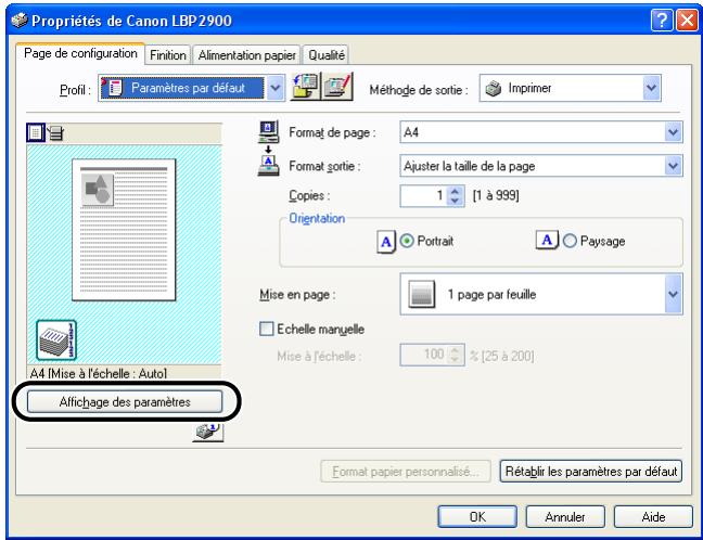 CANON LBP-2900 - Cliquez sur [affichage des paramètres] - 1