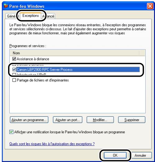 CANON LBP-2900 - Configuration des paramètres du pare-feu windows - 2