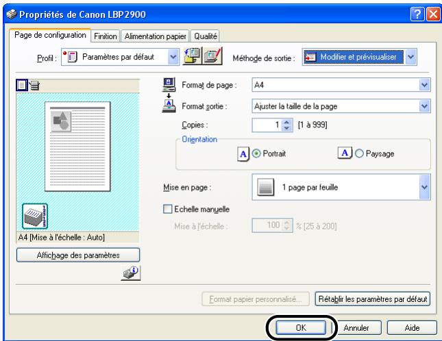CANON LBP-2900 - Spécifiez les options d'impression dans chacune des feuilles, puis cliquez sur [OK]. - 1