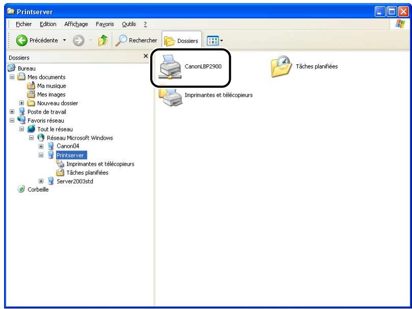 CANON LBP-2900 - Sélectionnez le serveur d'impression dans [favoris réseau] (ou [voisinage réseau] sous windows 98), puis double-cliquez sur l'icône de l'imprimante. - 1
