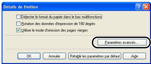 CANON LBP-2900 - Cliquez sur [paramètres avancés] dans la boîte de dialogue [détails de finition]. - 1