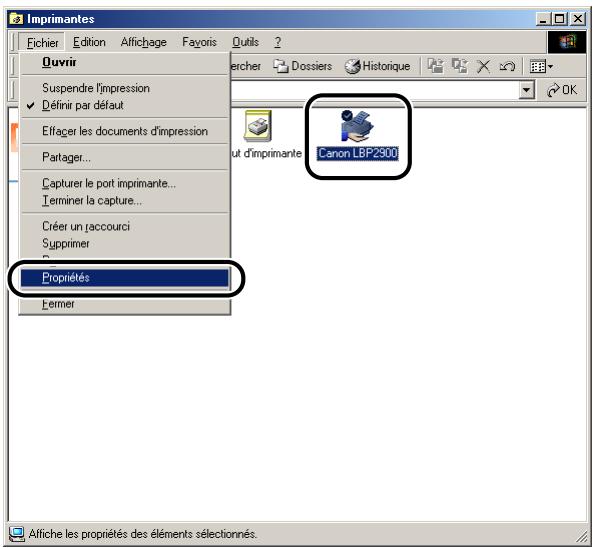 CANON LBP-2900 - Sélectionnez l'icône de votre imprimante, puis sélectionnez [propriétés] dans le menu [fichier]. - 1