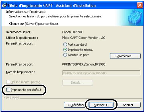 CANON LBP-2900 - Activez l'imprimante réseau pour l'options paramètres de port, puis cliquez sur paramètres. - 3